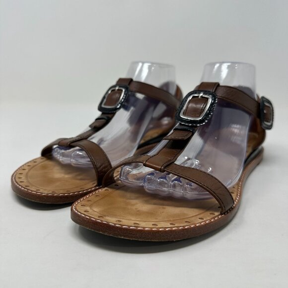 Cole Haan Capri T-Strap Sandals Size 9B Dark Amber Brown Leather - Picture 5 of 13
